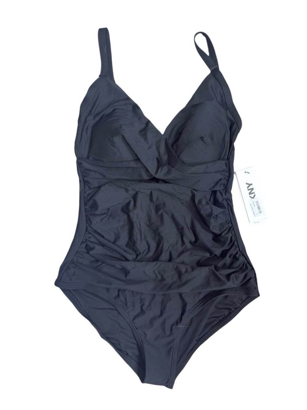 DKNY Women’s Twist Front Tummy Control One-Piece Black Swimsuit NWT - Picture 2 of 10